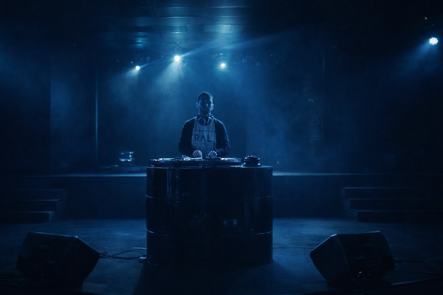 Close nos decks com luzes azuis